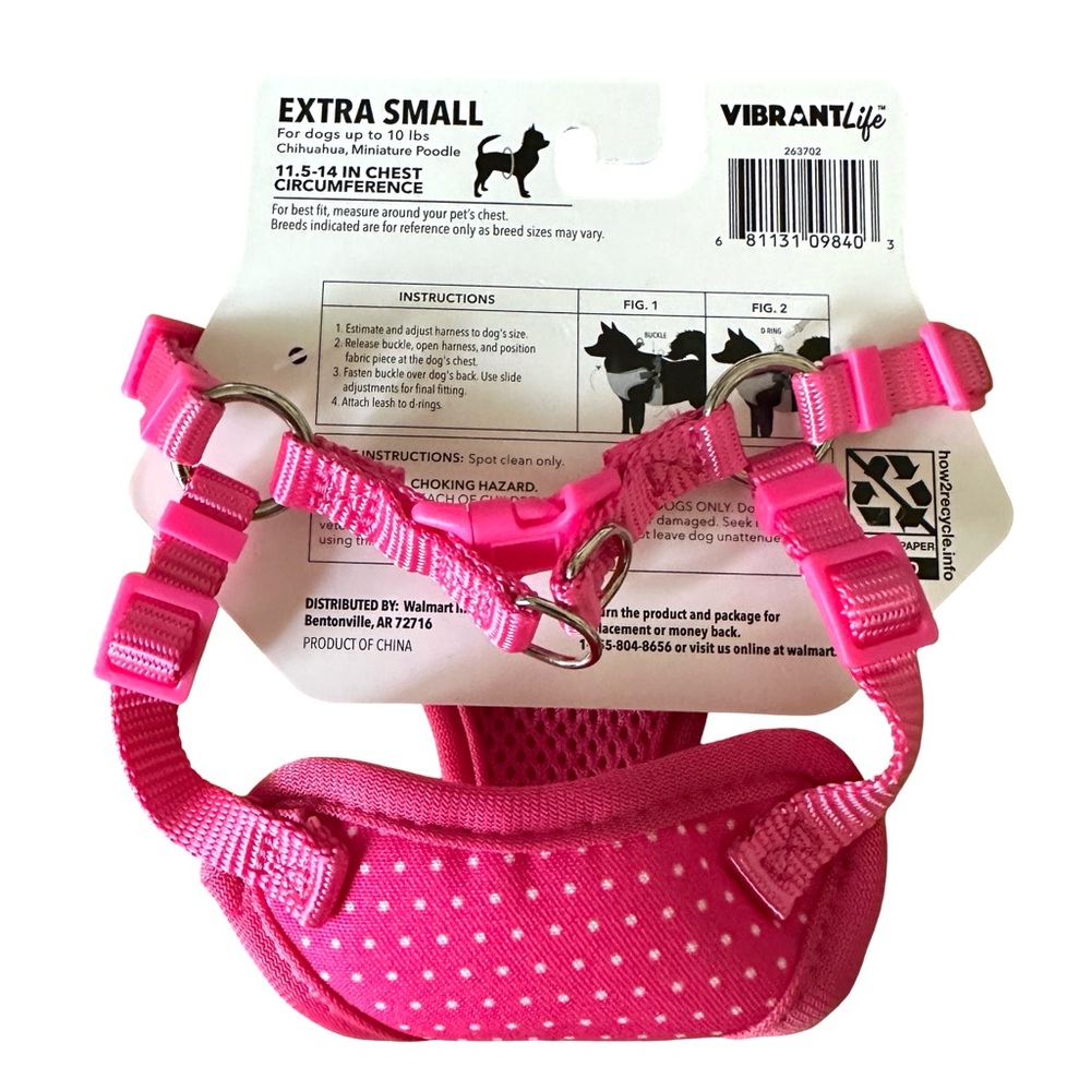 🔴 5 for $10 ONE Vibrant Life Pink Polka Dot Dog Harness Heart Pearl Necklace - Picture 3 of 4